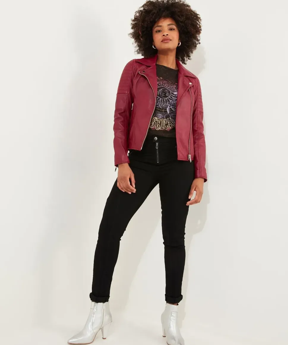 Raspberry Leather Biker Jacket