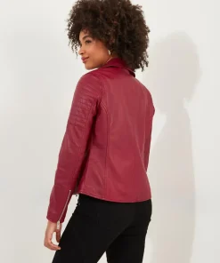 Raspberry Leather Biker Jacket