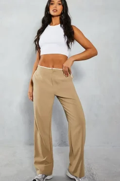 Raw Edge Contrast Waist Detail Wide Leg Trousers