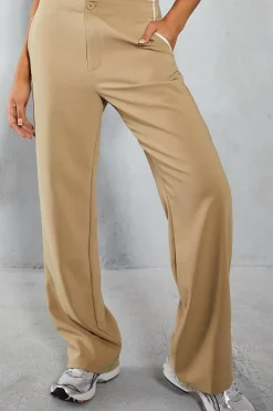 Raw Edge Contrast Waist Detail Wide Leg Trousers