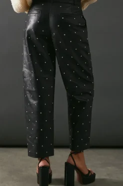 Real Leather All Over Stud Barrel Leg Trouser