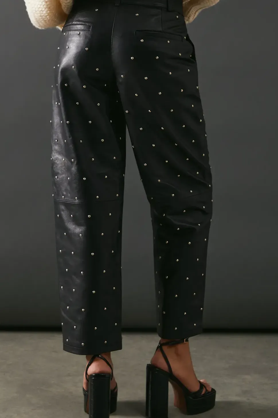 Real Leather All Over Stud Barrel Leg Trouser