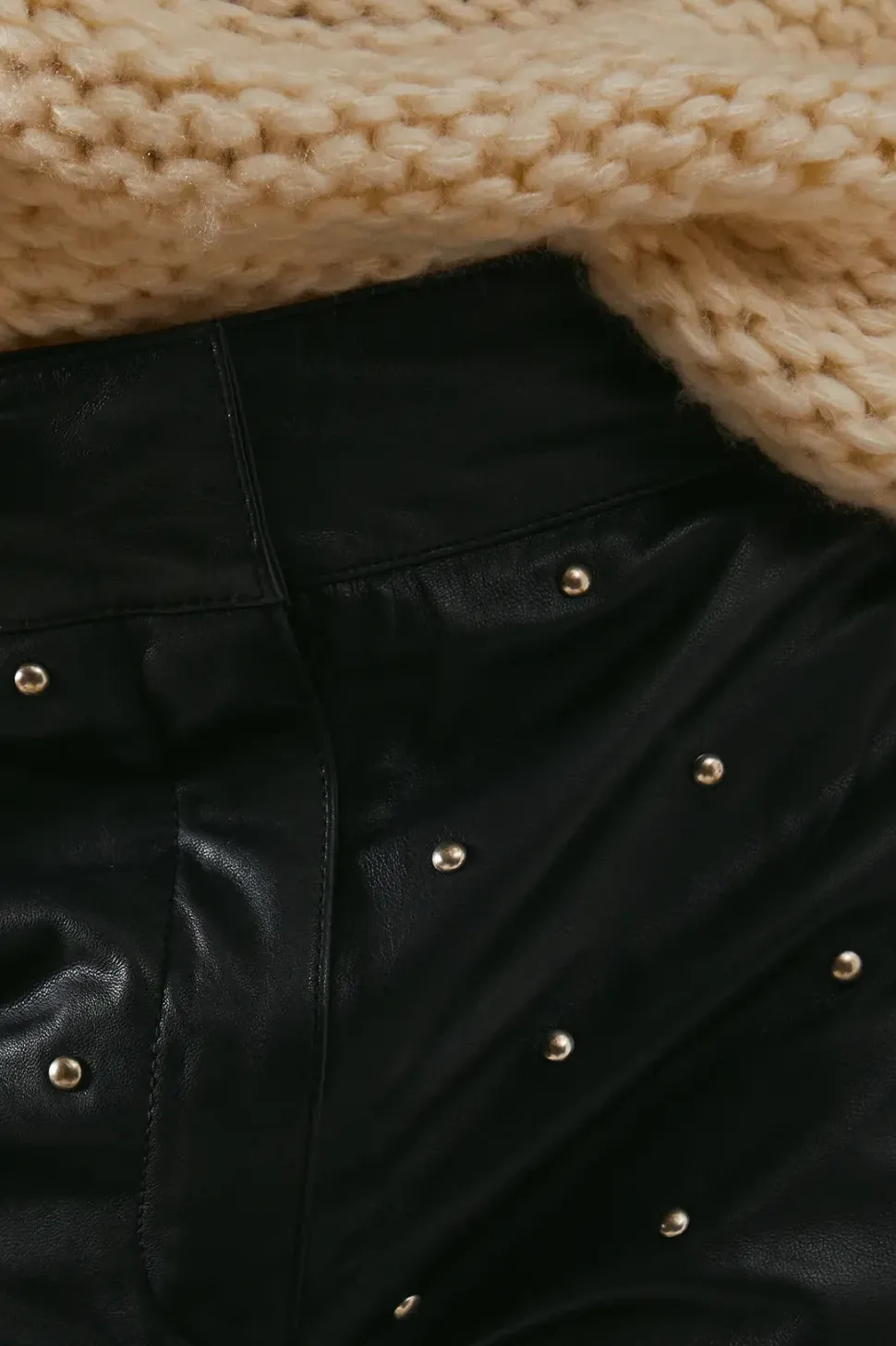 Real Leather All Over Stud Barrel Leg Trouser