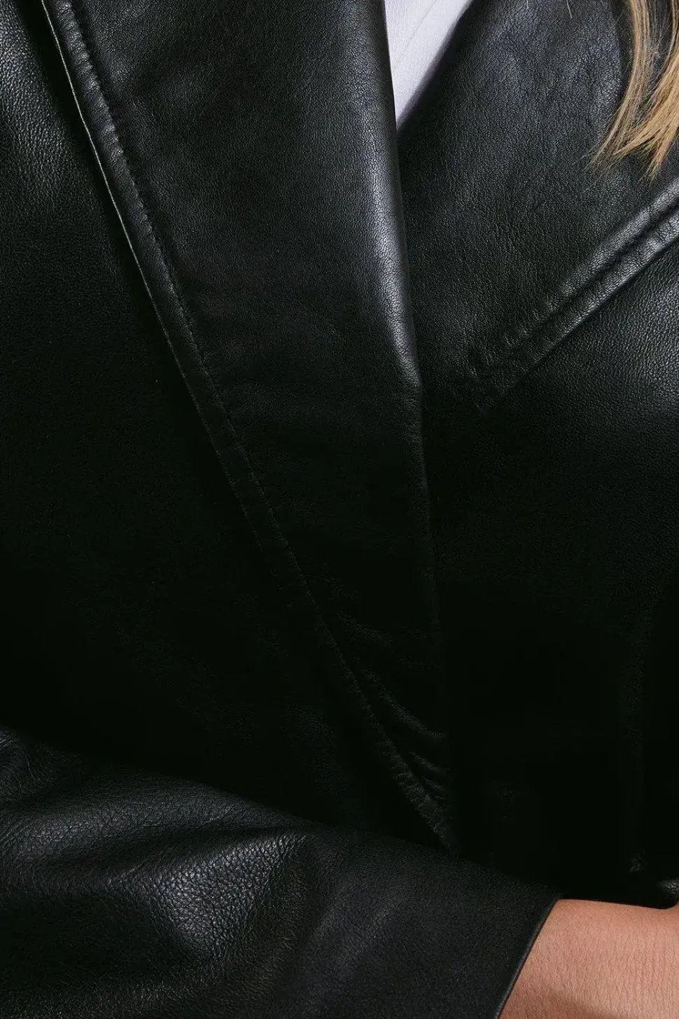 Real Leather Double Breasted Oversized Blazer