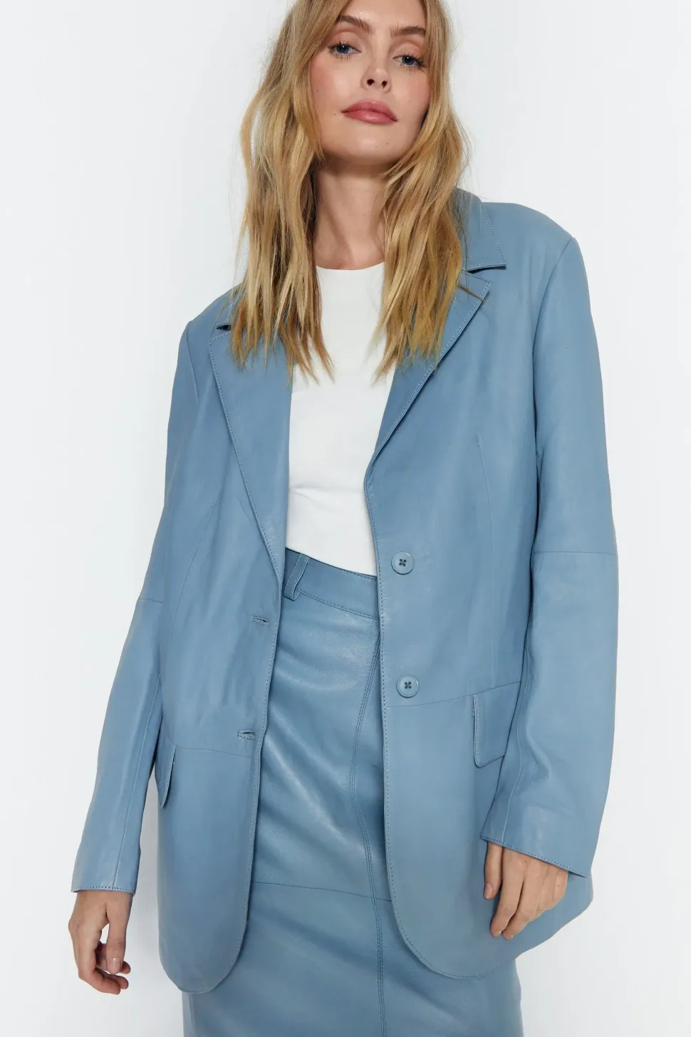 Real Leather Single Breasted Blazer