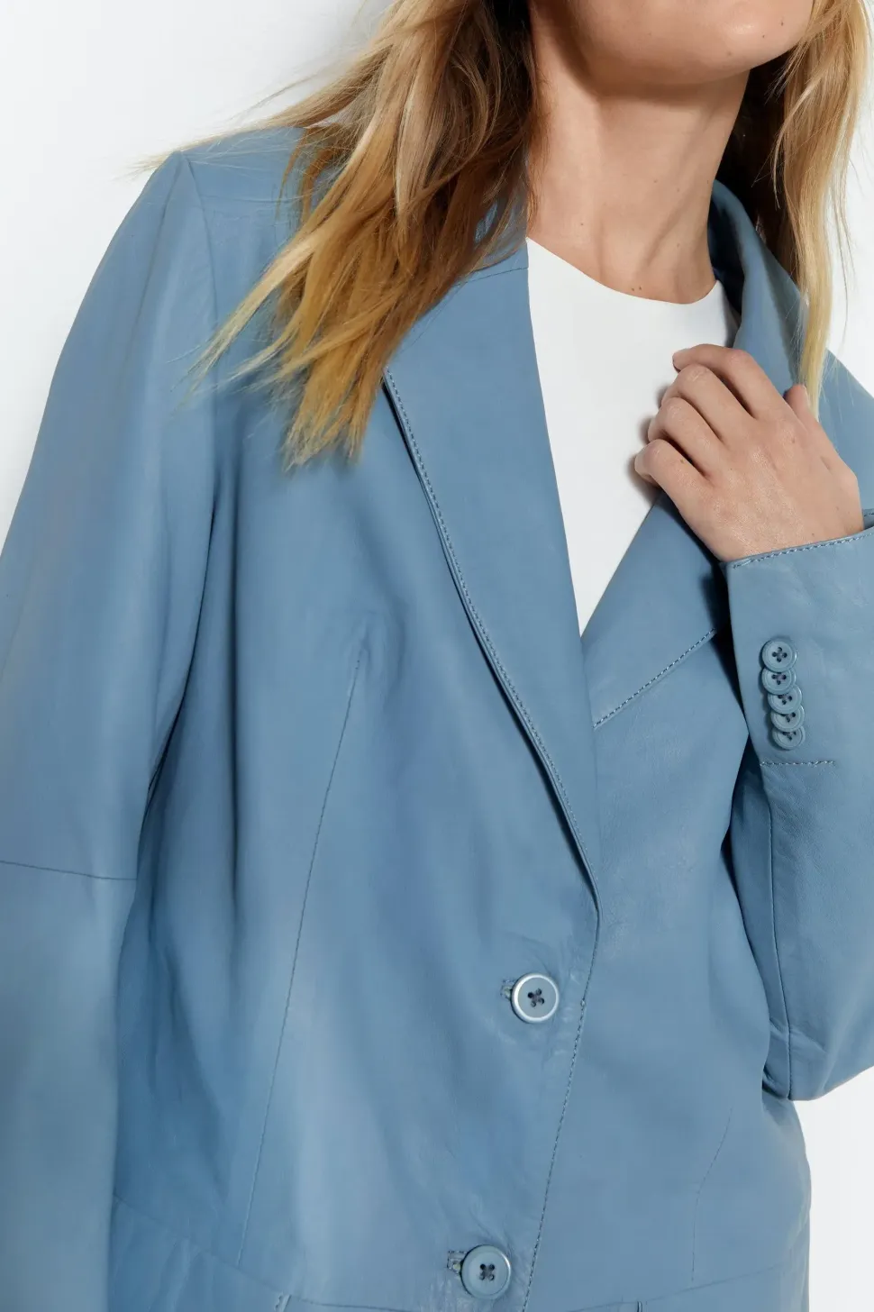 Real Leather Single Breasted Blazer