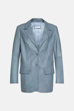 Real Leather Single Breasted Blazer