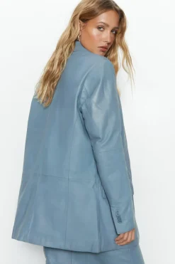 Real Leather Single Breasted Blazer