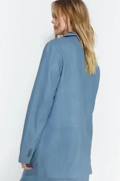 Real Leather Single Breasted Blazer