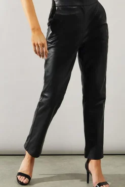 Real Leather Tapered Leg Trousers