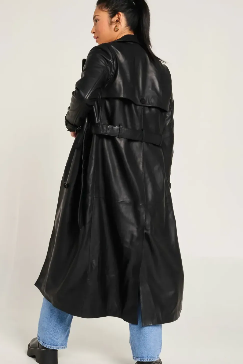 Real Leather Trench Coat