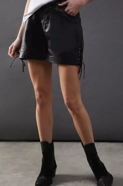 Real Leather Whipstitch Detail Shorts