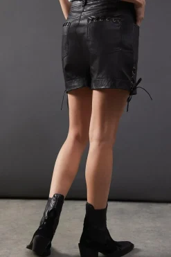 Real Leather Whipstitch Detail Shorts