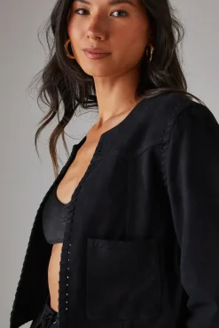 Real Suede Cropped Whipstitch Jacket