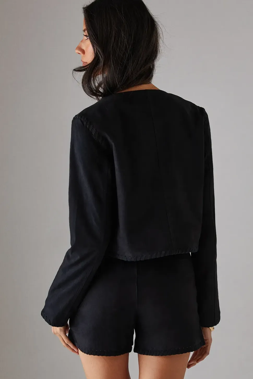 Real Suede Cropped Whipstitch Jacket
