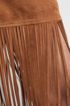 Real Suede Fringed Maxi Skirt