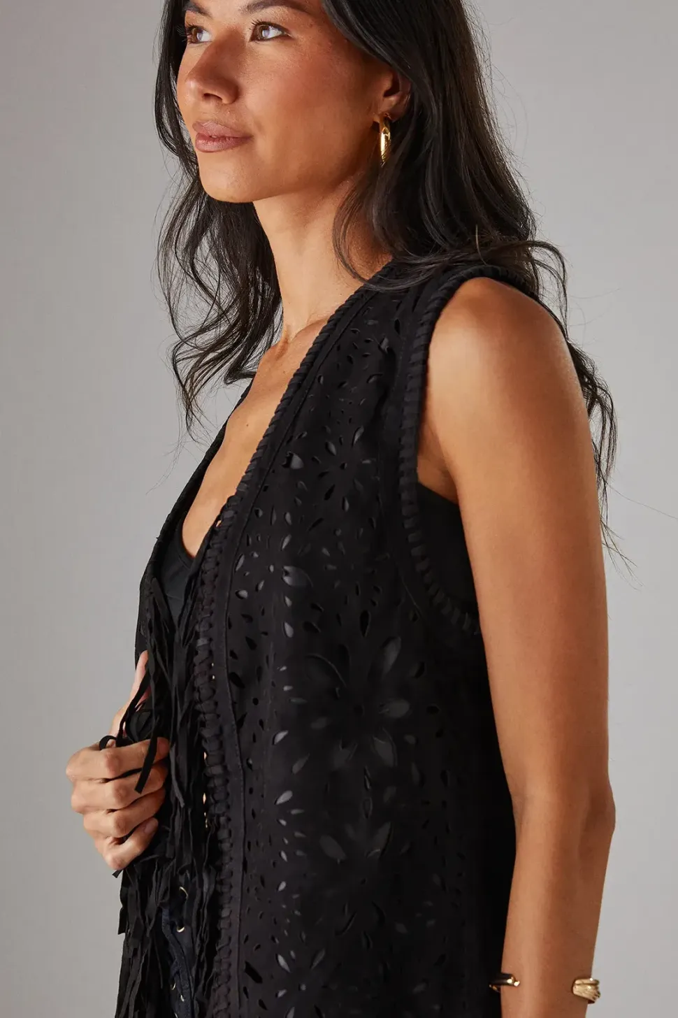 Real Suede Fringed Waistcoat