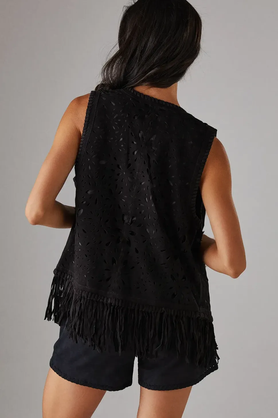 Real Suede Fringed Waistcoat