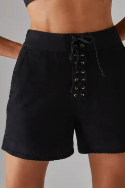 Real Suede Lace Up Whipstitch Shorts