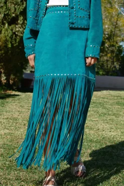 Real Suede Studded Fringe Skirt