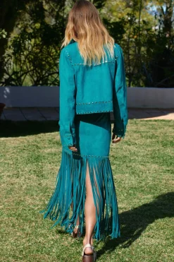 Real Suede Studded Fringe Skirt