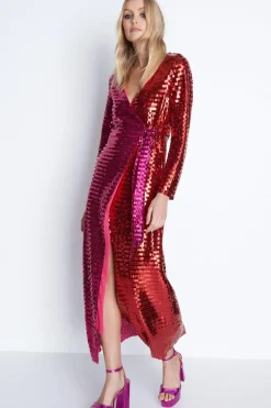 Rectangle Sequin Wrap Midi Dress