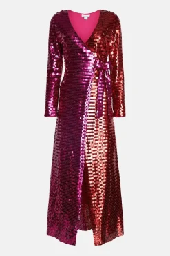 Rectangle Sequin Wrap Midi Dress