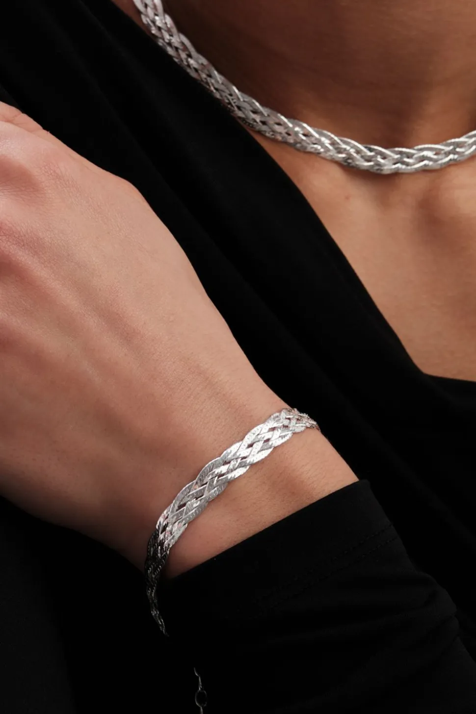 Recycled Sterling Silver 925 Herringbone Braided Necklace