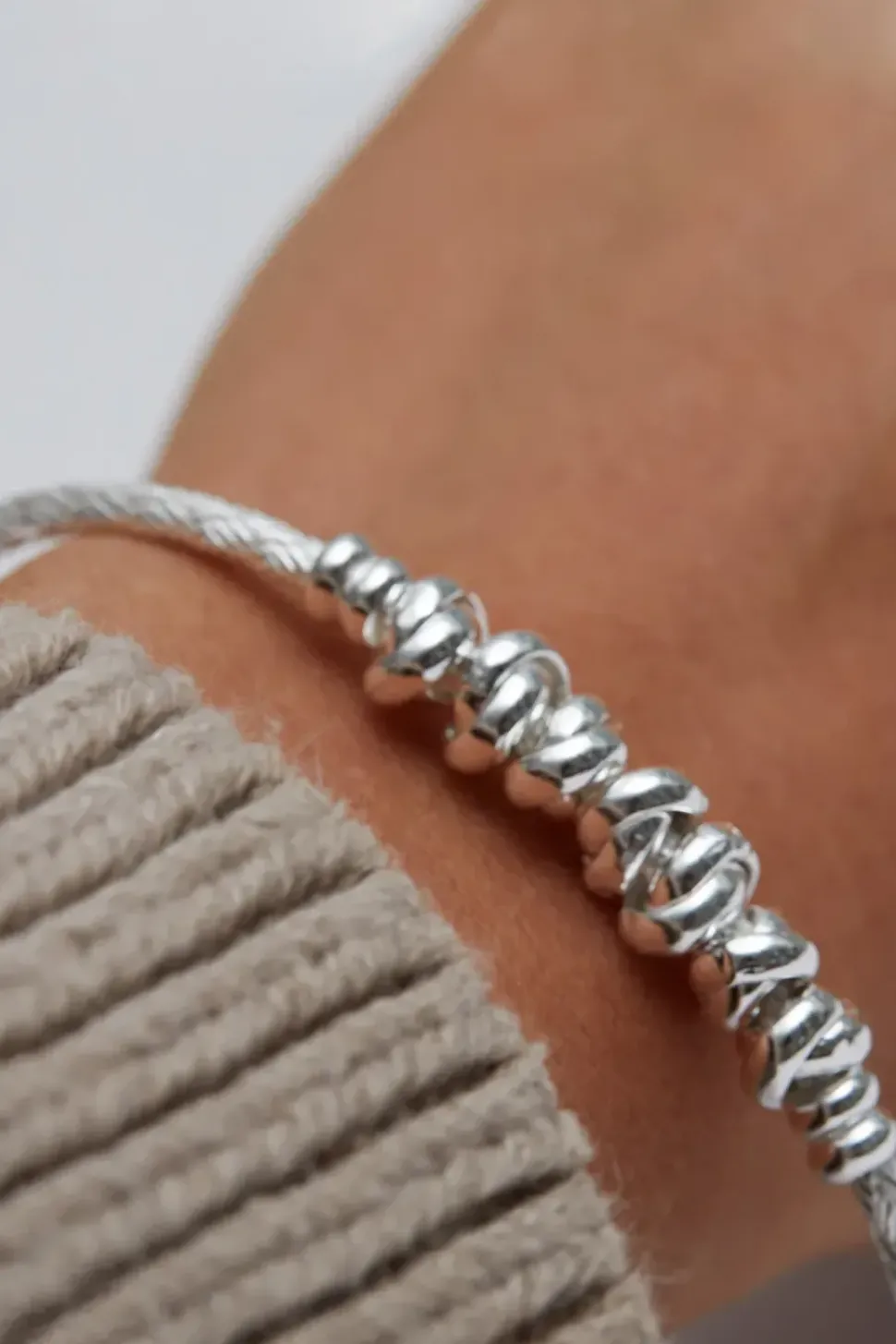 Recycled Sterling Silver 925 Love Knot Textured Bangle Bracelet
