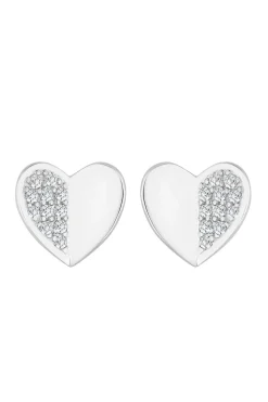 Recycled Sterling Silver 925 Mini Heart Polished And Pave Stud Earrings
