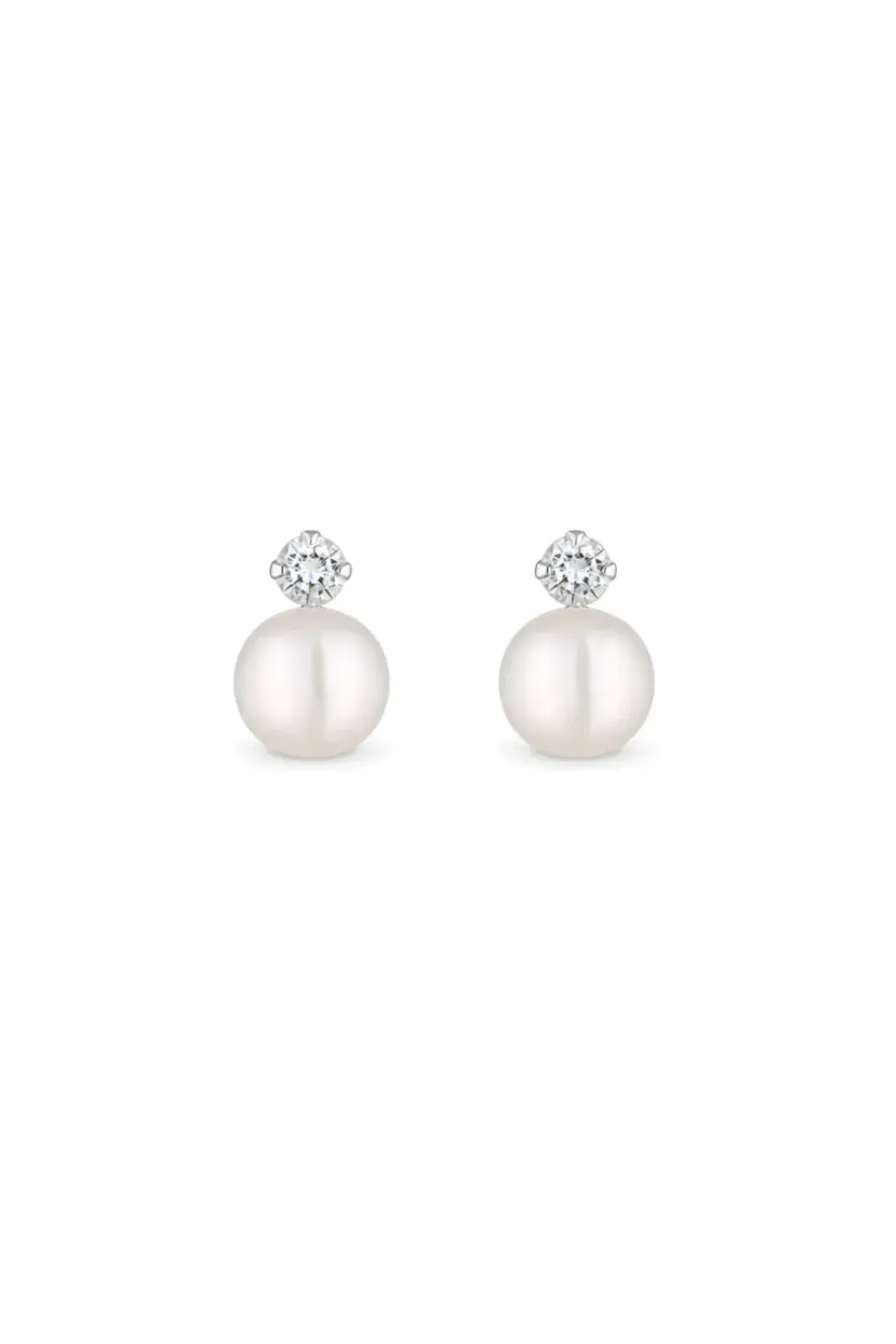 Recycled Sterling Silver 925 Pearl and Cubic Zirconia Stud Earrings