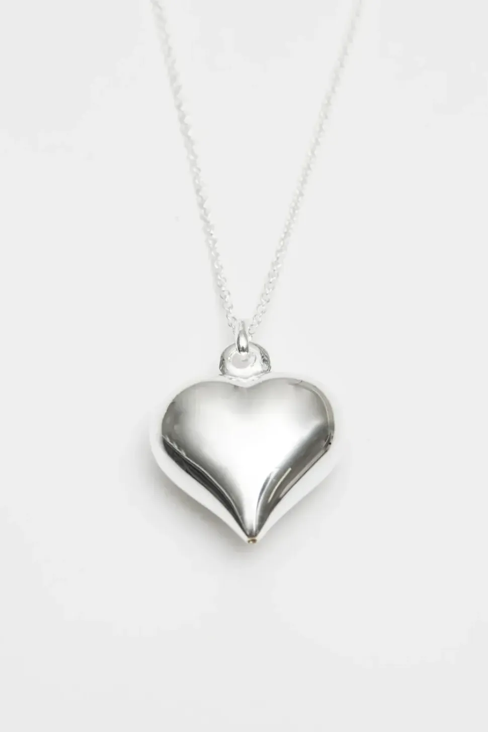 Recycled Sterling Silver 925 Polished Puff Heart Necklace