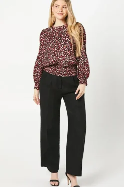 Red Animal Shirred Hem Blouse