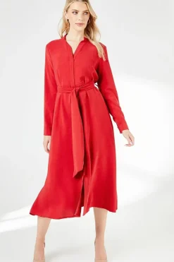 Red Belted Shirt Dress