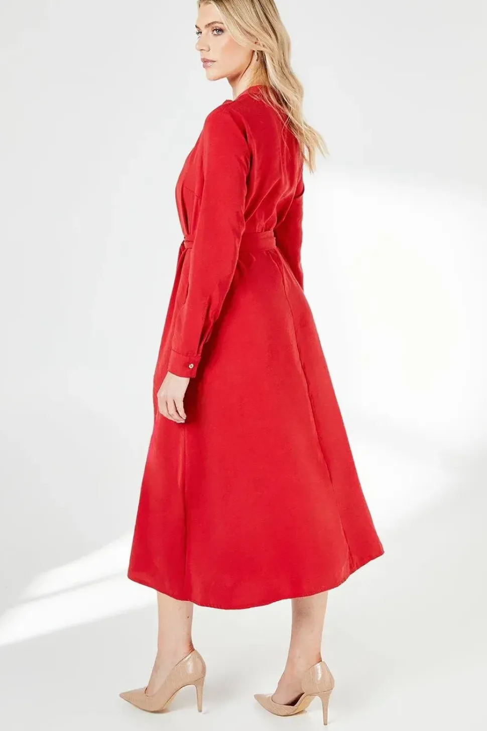 Red Belted Shirt Dress