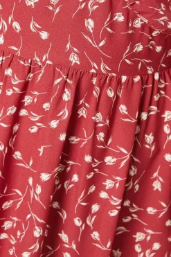 Red Ditsy Ruffle Hem Midi Dress