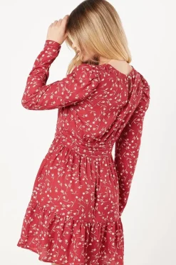 Red Ditsy Ruffle Hem Mini Dress