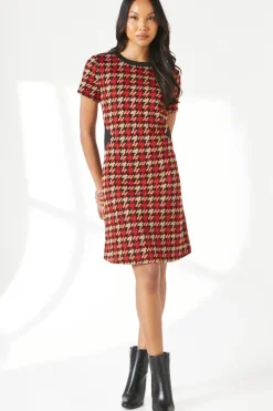 Red Dogtooth Jacquard Shift Dress