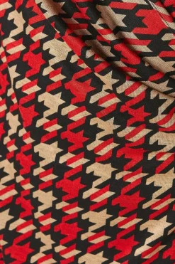 Red Dogtooth Jacquard Wrap Dress