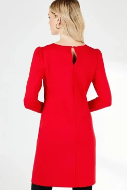 Red Pocket Detail Ponte Shift Dress