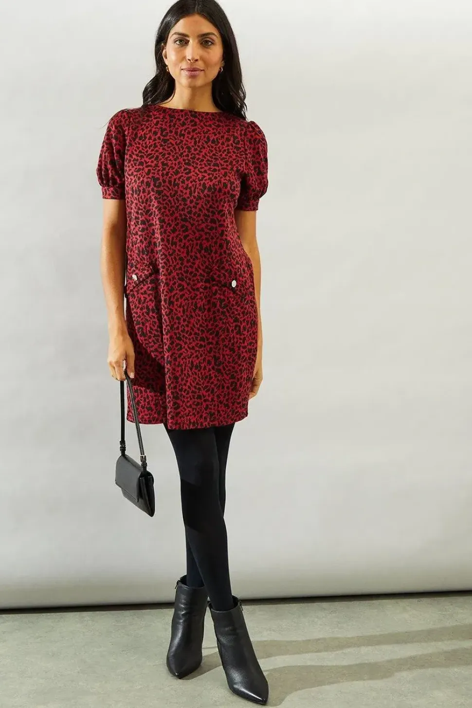 Red Short Sleeve Jacquard Ponte Shift Dress