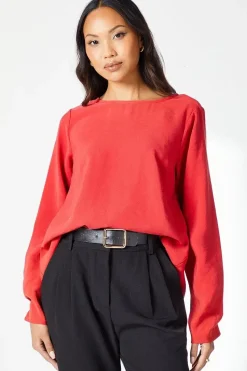 Red Sleeve Detail Top