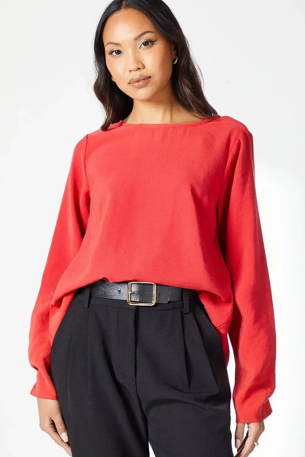 Red Sleeve Detail Top