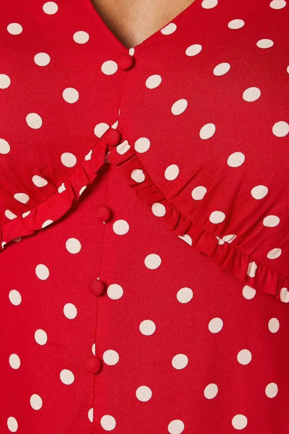 Red Spot Button Front Mini Dress