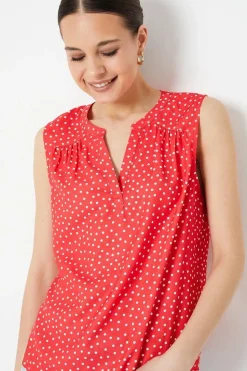 Red Spot Sleeveless Collarless Blouse