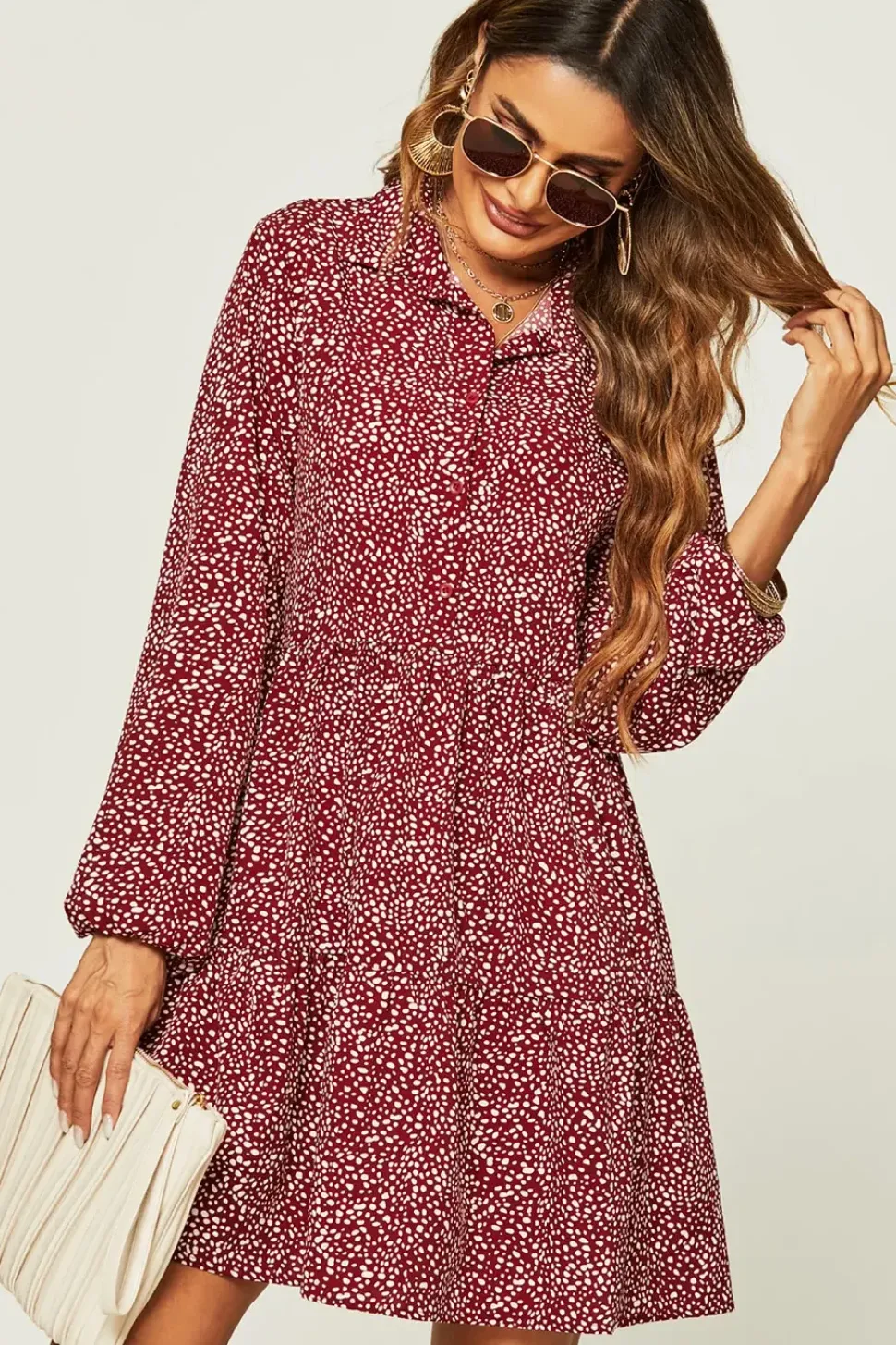 Relaxed Button Front Long Sleeved Shirt Mini Dress