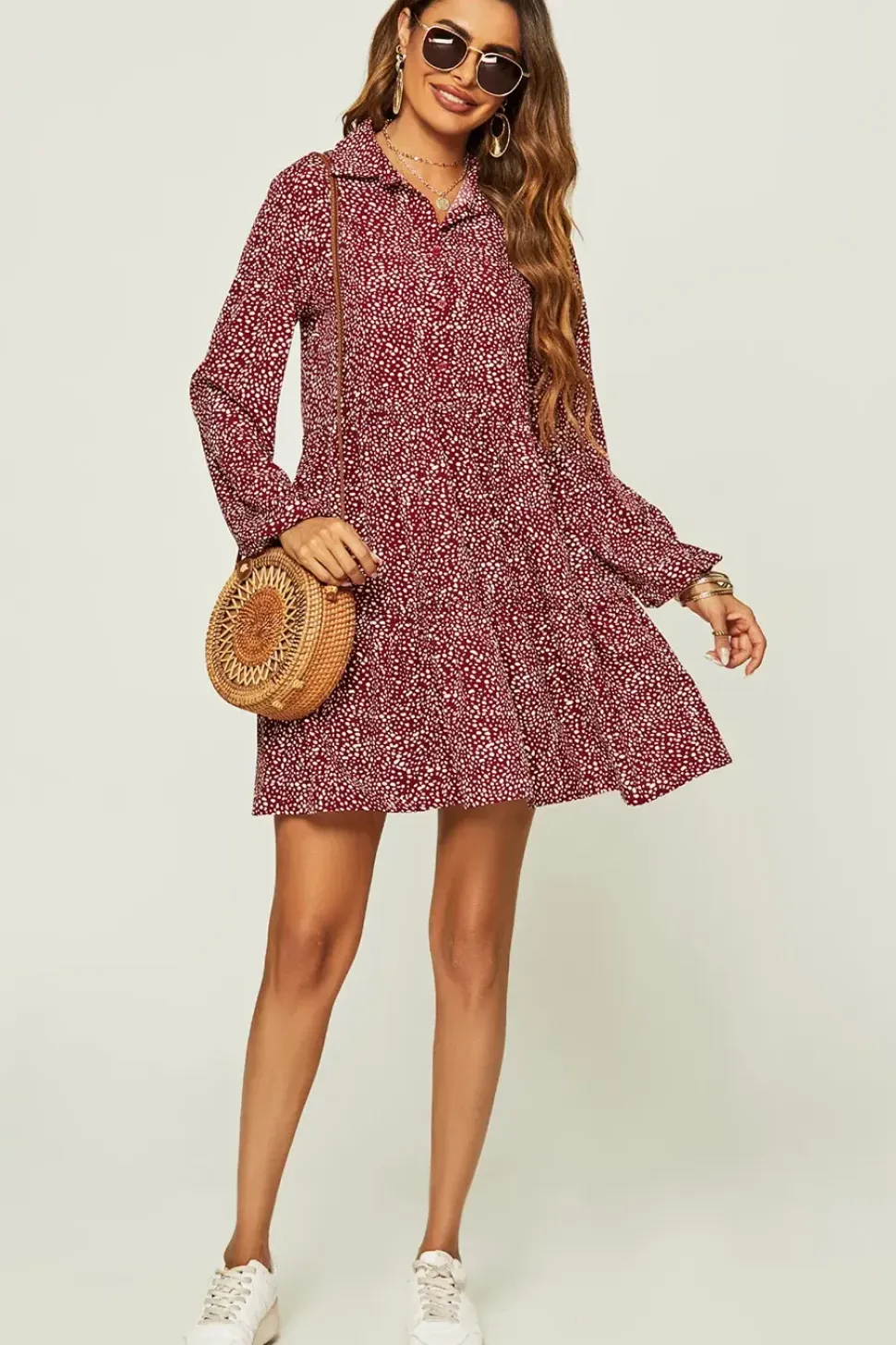 Relaxed Button Front Long Sleeved Shirt Mini Dress