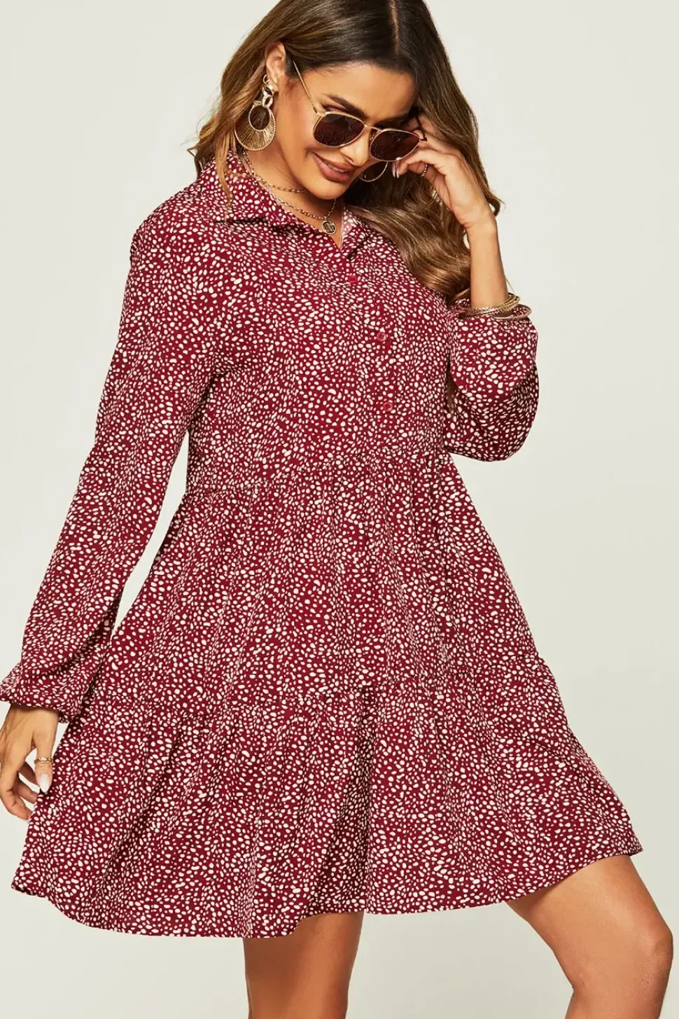 Relaxed Button Front Long Sleeved Shirt Mini Dress
