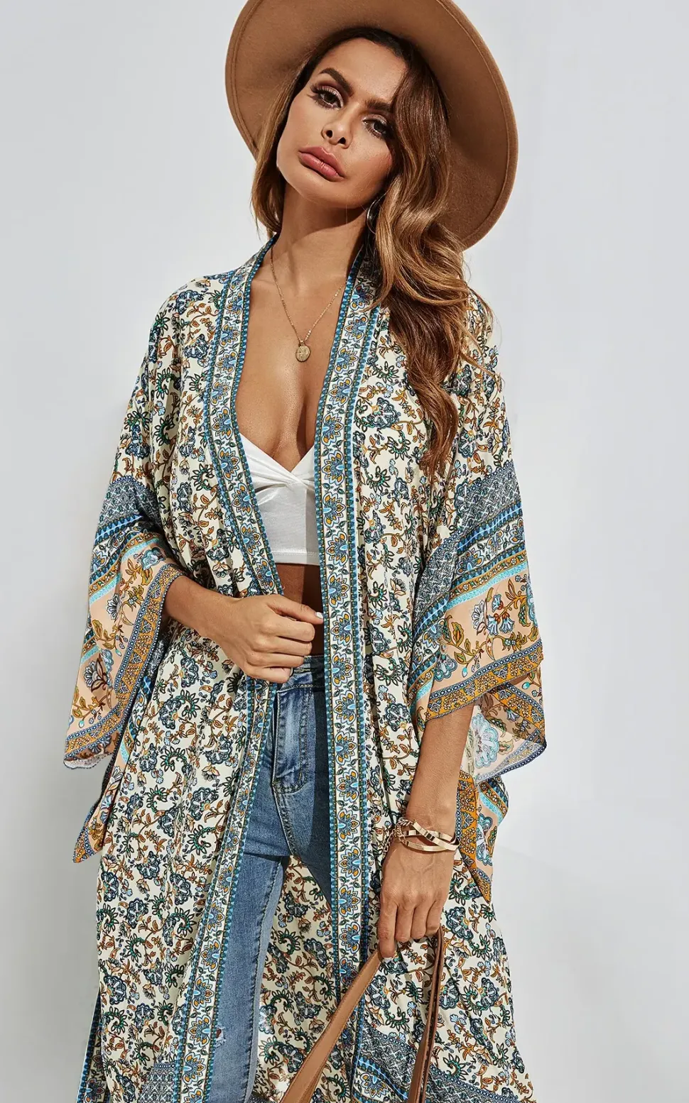 Relaxed Cotton Kimono In Blue Floral