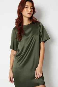 Relaxed Fit Boxy Satin Tee Shirt Dress